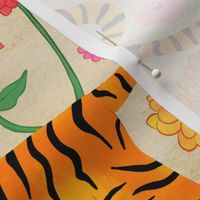 Tiger Cubs and Zinnias on Cream - Large