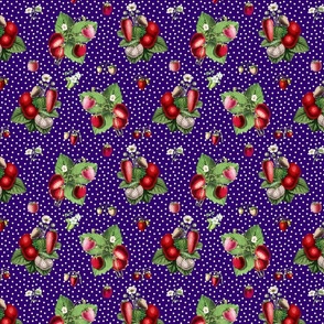 Strawberries and dots on dark purple ground