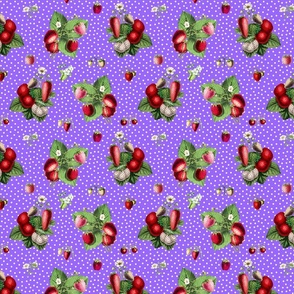 Strawberries and dots on violet ground