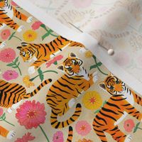 Tiger Cubs and Zinnias on Cream - Tiny