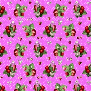 Strawberries and dots on pink ground