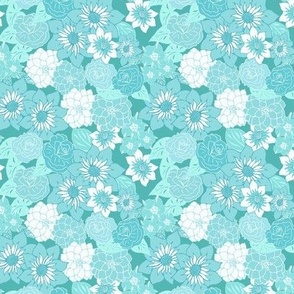 *updated scale*Country Garden floral, modern vintage flowers, pastel teal greens small