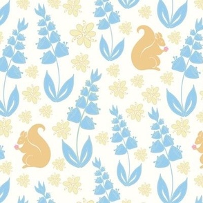 Squirrels in mustard yellow, woodland for nursery, baby and children