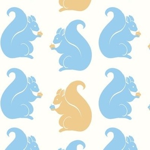 Little Squirrel geometric repeat in mustard yellow and baby blue
