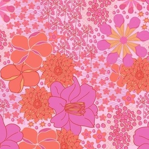 70s Floral in vibrant pink and orange 
