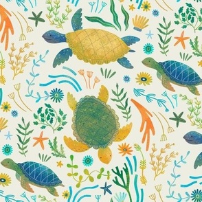 Sea turtles colourful beige