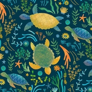 Sea Turtles colourful in navy