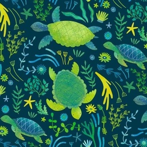 Sea Turtles blue green in navy
