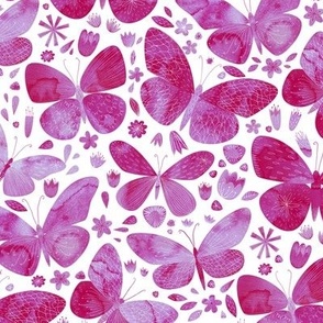 Magenta Pink Butterflies Watercolor