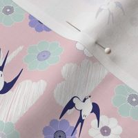 Small scale • Swallows arrive in spring - pink background