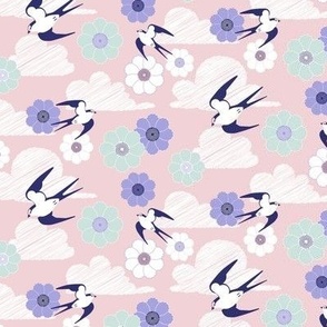 Small scale • Swallows arrive in spring - pink background