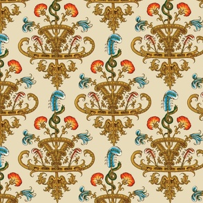 Heraldic Pattern With Snakes And Flowers