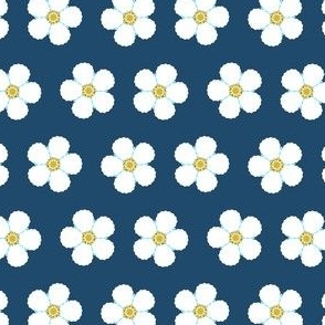 Small scale • Strawberry flowers - dark blue background