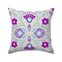 Scandinavian folk floral art - purple and light blue