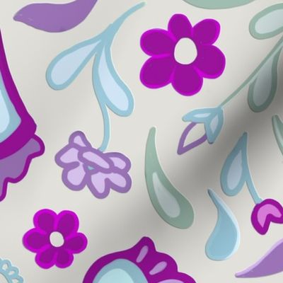 Scandinavian folk floral art - purple and light blue