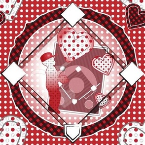 Vintage Baseball Valentine Hearts, checkerboard 