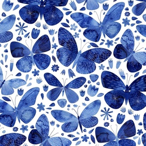 Indigo Blue Butterflies Watercolor Jumbo