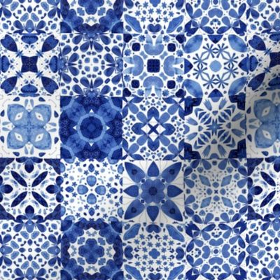 Indigo Blue Watercolor Geometric Tiles Small Scale