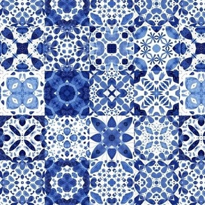 Indigo Blue Watercolor Geometric Tiles Small Scale