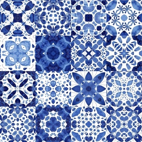 Indigo Blue Watercolor Geometric Tiles Jumbo
