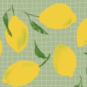 (large) Picnic lemons - green background