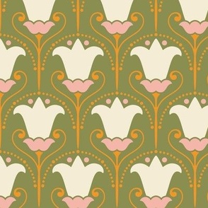 Geometric Tulips - Olive Green / Mango Orange / Pink / Natural