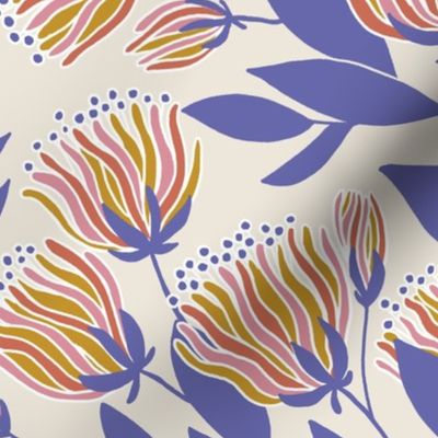 Bold abstract floral - very peri leaves and flowers - large scale