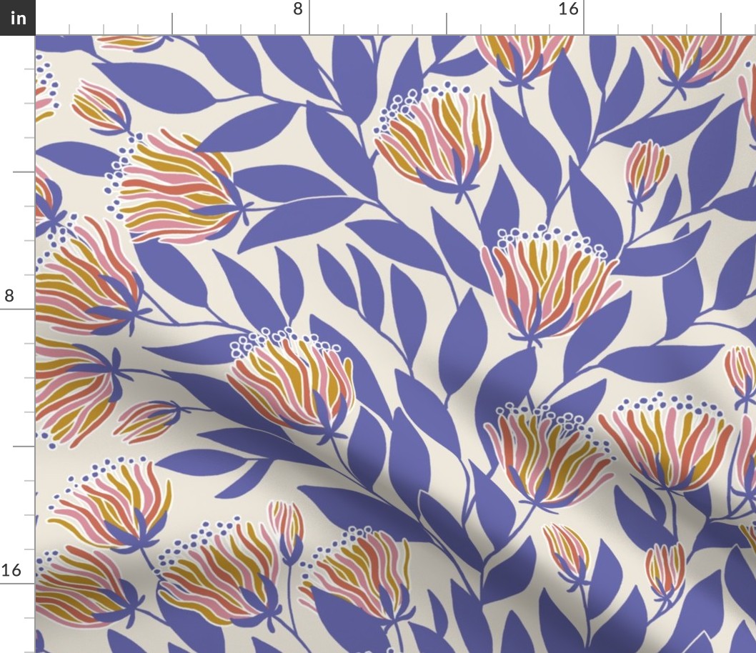 Bold abstract floral - very peri leaves and flowers - large scale