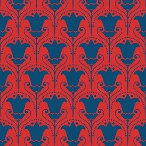 Geometric Tulips - Vermillion Red / Navy Blue