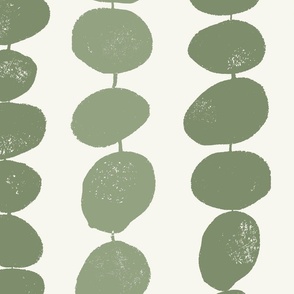 (large)Pebbles - green pebbles on a string with a cream background