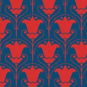 Geometric Tulips - Navy Blue / Red