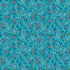 Floral Doodles - Coral And Teal