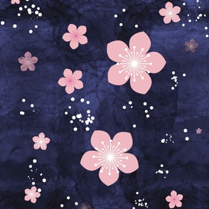 Pink flower blossoms floating in space