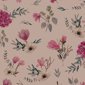 Vintage Pink sepia floral pattern 