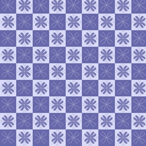 mandal flower on a lavender checkerboard in very peri checkered checks