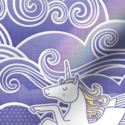 Unicorn Dreams- Large- Periwinkle Purple- Very Peri- Pantone Color of the Year 2022- Girl Unicorn Wallpaper- Magical Baby Girl Nursery- Night Sky With Rainbows and Unicorns- Unicorn Fabric