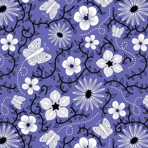 Very Peri Flowers and Butterflies (white/black on peri))
