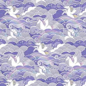 Unicorn Dreams- Small- Periwinkle Purple- Very Peri- Pantone Color of the Year 2022- Girl Unicorn Wallpaper- Magical Baby Girl Nursery- Night Sky With Rainbows and Unicorns- Unicorn Fabric
