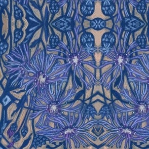 Knapweed Arabesque Blue Wildflowers Northern Botany Bohemian Floral Pattern