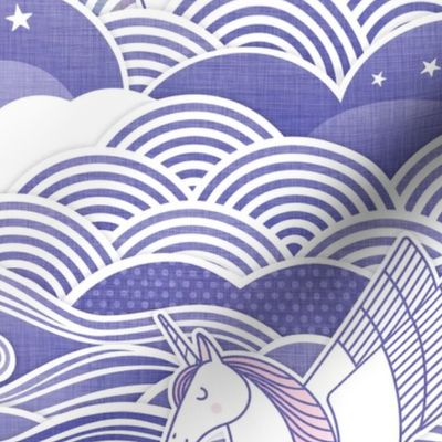 Unicorn Dreams- Medium- Periwinkle Purple- Very Peri- Pantone Color of the Year 2022- Girl Unicorn Wallpaper- Magical Baby Girl Nursery- Lilac Night Sky With Rainbows and Unicorns- Lavender Unicorn Fabric
