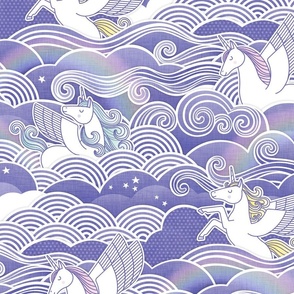 Unicorn Dreams- Medium- Periwinkle Purple- Very Peri- Pantone Color of the Year 2022- Girl Unicorn Wallpaper- Magical Baby Girl Nursery- Lilac Night Sky With Rainbows and Unicorns- Lavender Unicorn Fabric
