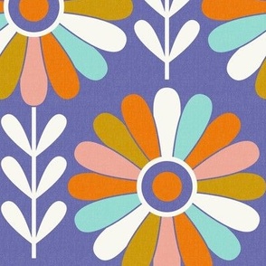 Coming Up Daisies - Retro Floral - Very Peri Periwinkle Large Scale