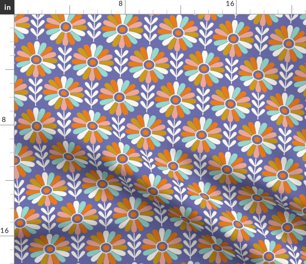 Coming Up Daisies - Retro Floral - Very Peri Periwinkle Regular Scale