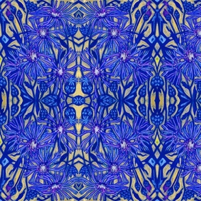 Knapweed Summer Wildflowers Bohemian Floral Arabesque Pattern Blue Vanilla