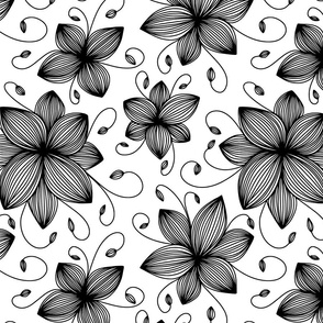 Floral Tendrils in Black + White