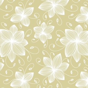Floral Tendrils in White on Gold