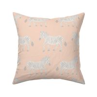 Zebra Parade - Gray and Ivory on Peach Pink - Large Scale