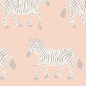 Zebra Parade - Gray and Ivory on Peach Pink - Large Scale