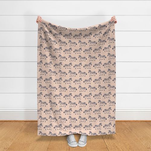 Zebra Parade - Two Tone Navy Blue on Blush Pink - Large Scale