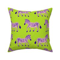 Zebra Parade - Violet Purple and Blush Pink on Bright Lime Green - Large Scale